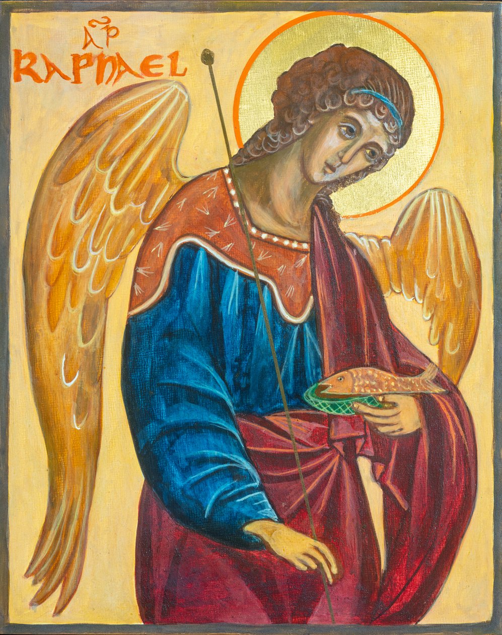Ikona archanděla Rafaela, 2019 (vaječná tempera, plátkové zlato, dřevo) od Christine Hales