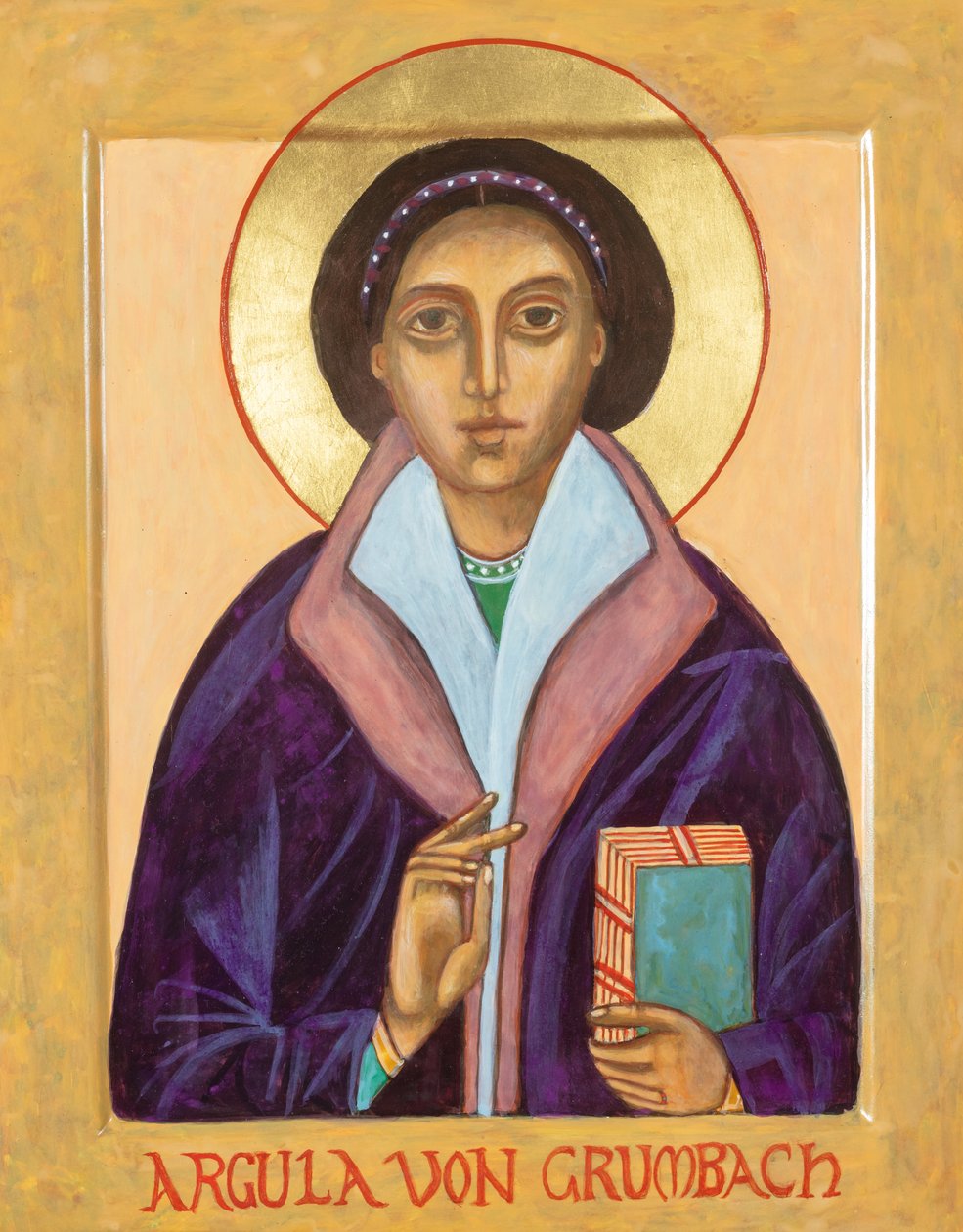 Argula von Grumbach, 2018 (vaječná tempera, plátkové zlato, dřevo) od Christine Hales