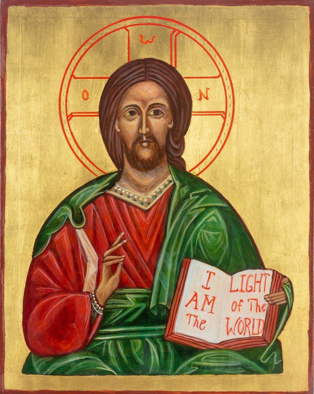 Kristus Pantokrator, 2009 (vaječná tempera, plátkové zlato, dřevo) od Christine Hales