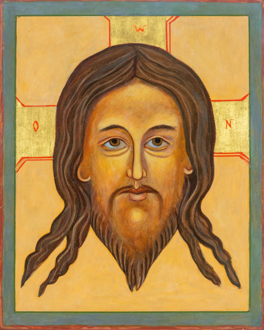Ikona Mandylion, 2010 (vaječná tempera, plátkové zlato, dřevo) od Christine Hales