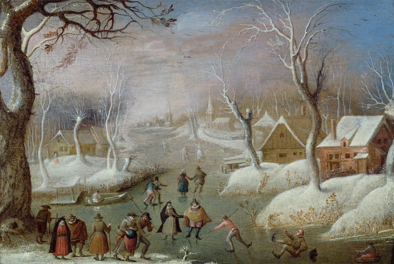 Zimní krajina s bruslaři, 17. století od Christoffel van den circle of Berghe
