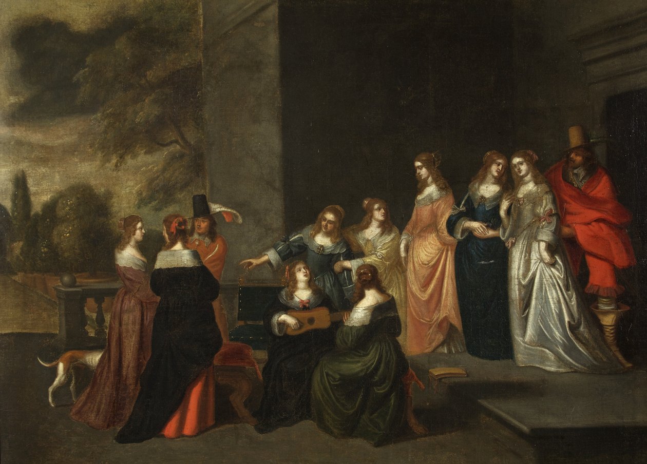 Skupina na terase, cca 1640 (olej na plátně) od Christoffel Jacobsz van der Lamen