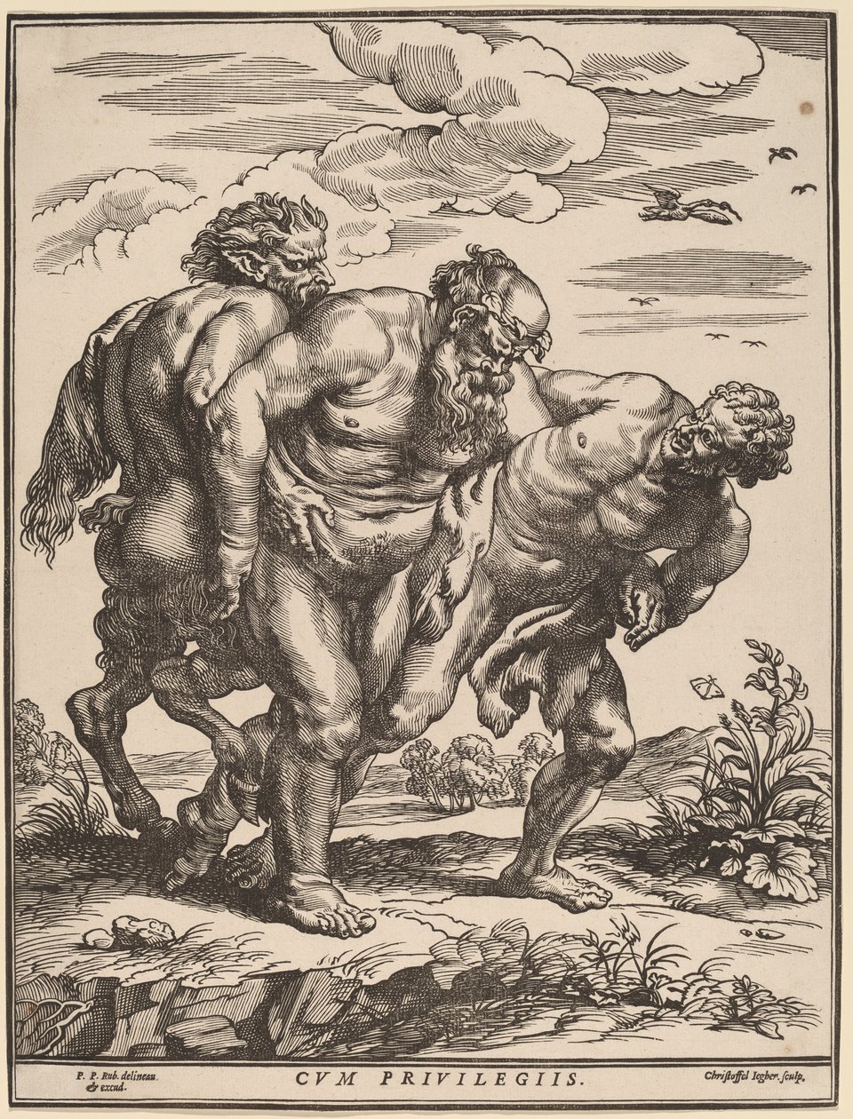 Silenus v doprovodu satyra a fauna od Christoffel Jegher after Sir Peter Paul Rubens
