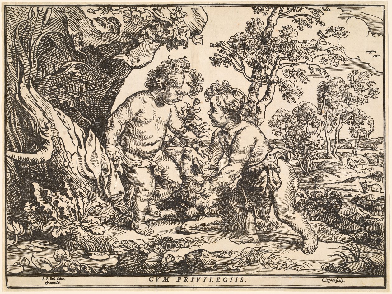 Jezulátko a svatý Jan hrající si s beránkem od Christoffel Jegher after Sir Peter Paul Rubens