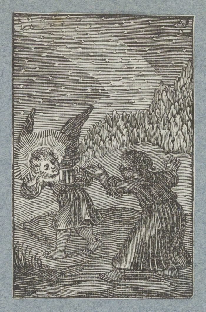 Anděl s lucernou ukazuje dítěti cestu Pia Desideria (název série) od Christoffel van Sichem (II)