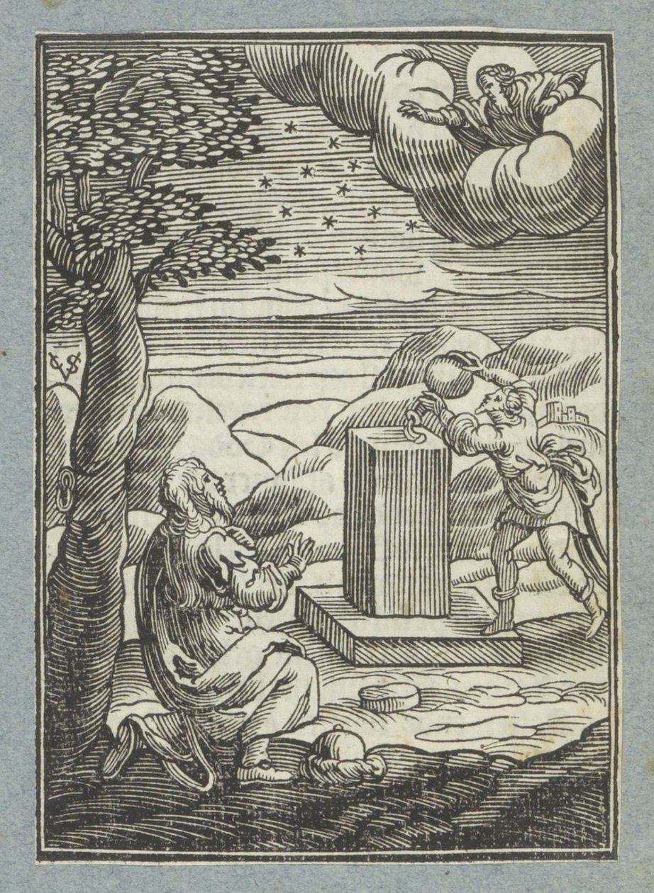 Boží smlouva s Abrahamem; Jacob pomaže kámen, na kterém spal od Christoffel van Sichem (II)
