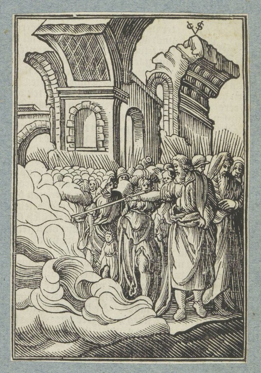 Mojžíš rozděluje vodu se svou holí od Christoffel van Sichem (II)