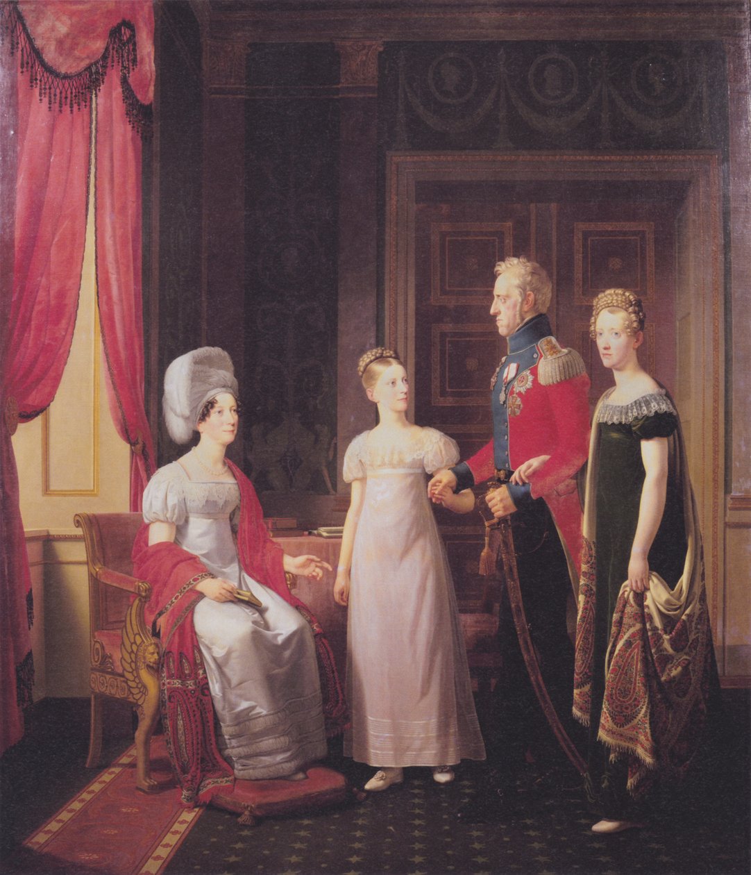 Frederik VI. a královna Marie s princeznami Caroline a Vilhelmínou od Christoffer Wilhelm Eckersberg