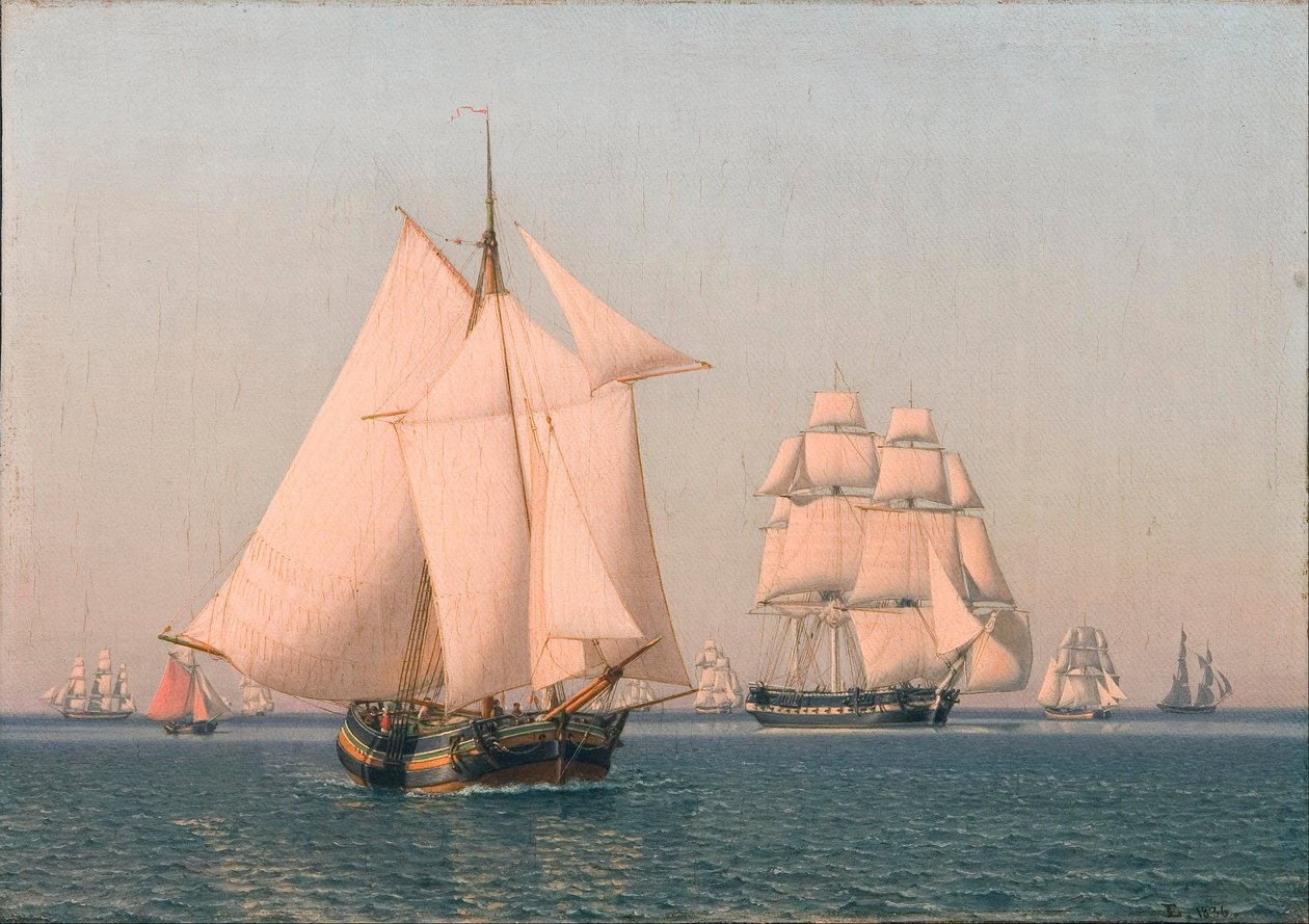 Lodě pod plachtami v mírném větru za jasného letního odpoledne od Christoffer Wilhelm Eckersberg