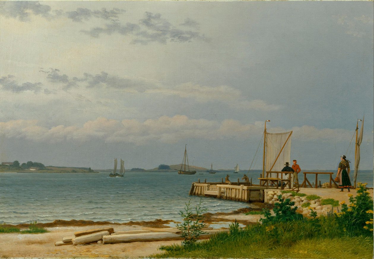 Pohled na Koster z mola u Kallehave od Christoffer Wilhelm Eckersberg