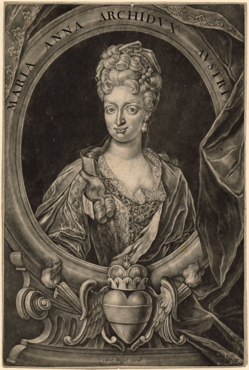 Maria Anna Rakouská, královna Portugalska (mezzotinta) od Christoph Weigel