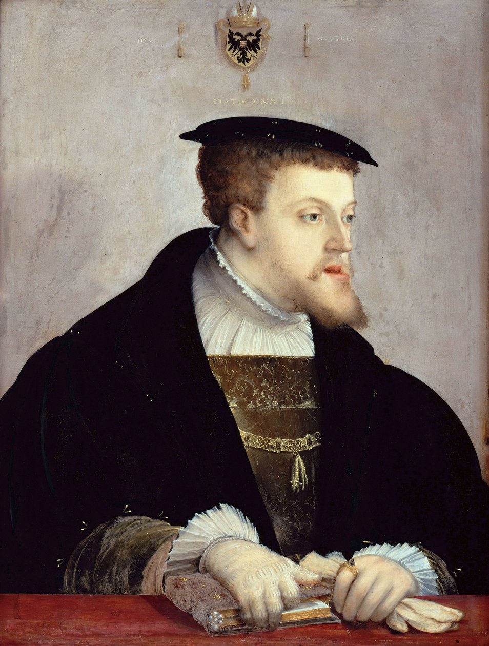 Portrét císaře Karla Quinta nebo V (1500-1558) "" - Portrét císaře Karla V. (1500-1558) od Ambergera, Christoph (asi 1500-1562), asi 1532 - Olej na dřevě, 67,2x50 , 7 - Státní muzea, Berlín od Christoph Amberger