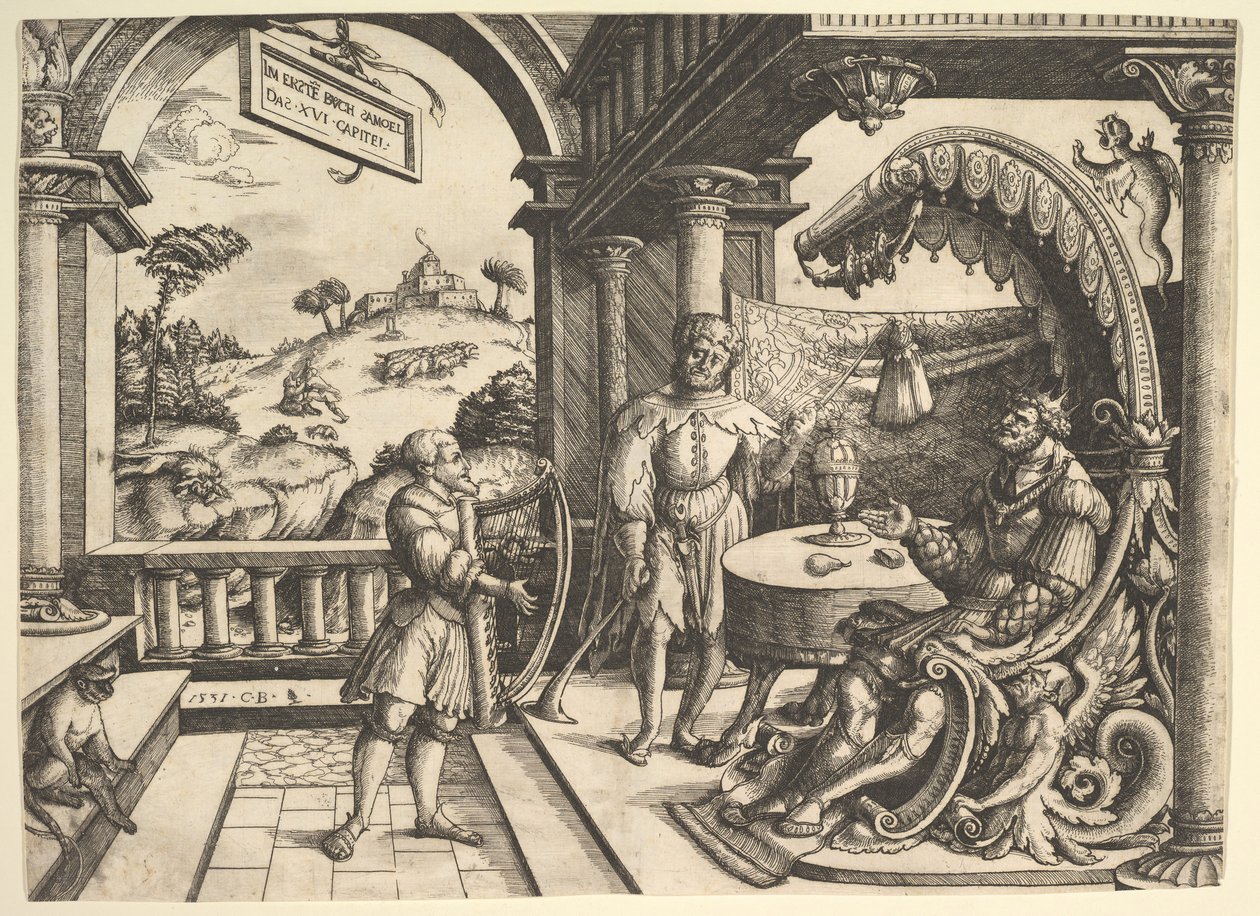 David hraje na harfu před Saulem, 1531. od Christoph Bockstorffer