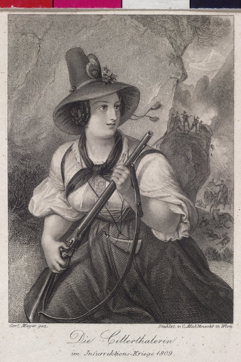 Dívky z údolí Zillertal v tyrolském boji za svobodu 1809 (rytina) od Christoph Mahlknecht