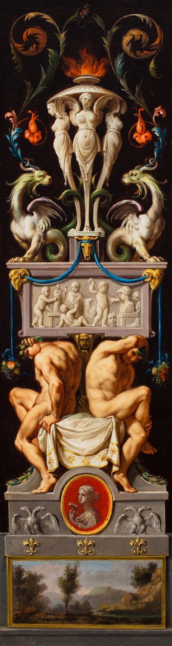 Studie ke kompozici s Ignudi a groteskami a alegorií sochařství, asi 1776 (olej na plátně) od Christoph Unterberger
