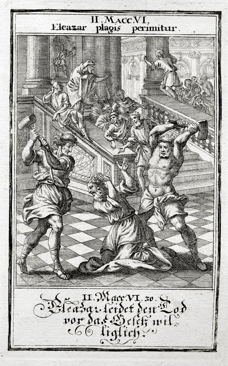 Eleazar ochotně přijímá trest smrti, Maccabees 1695 od Christoph Weigel