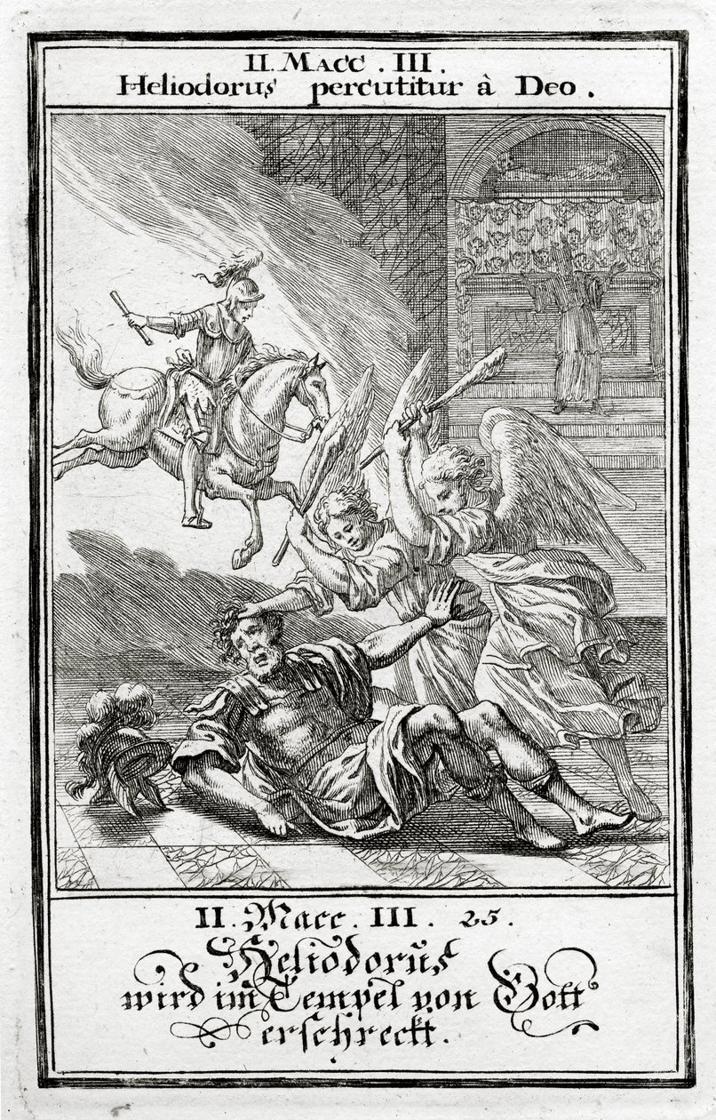Bůh děsí Heliodora v chrámu, 2 Makabejské (3:21-28), 1695 od Christoph Weigel