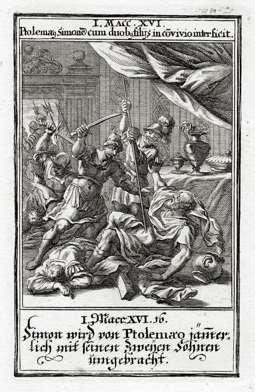 Simon a jeho dva synové byli zabiti Ptolemaiem. 1. Makabejská 14:16, 1695 od Christoph Weigel