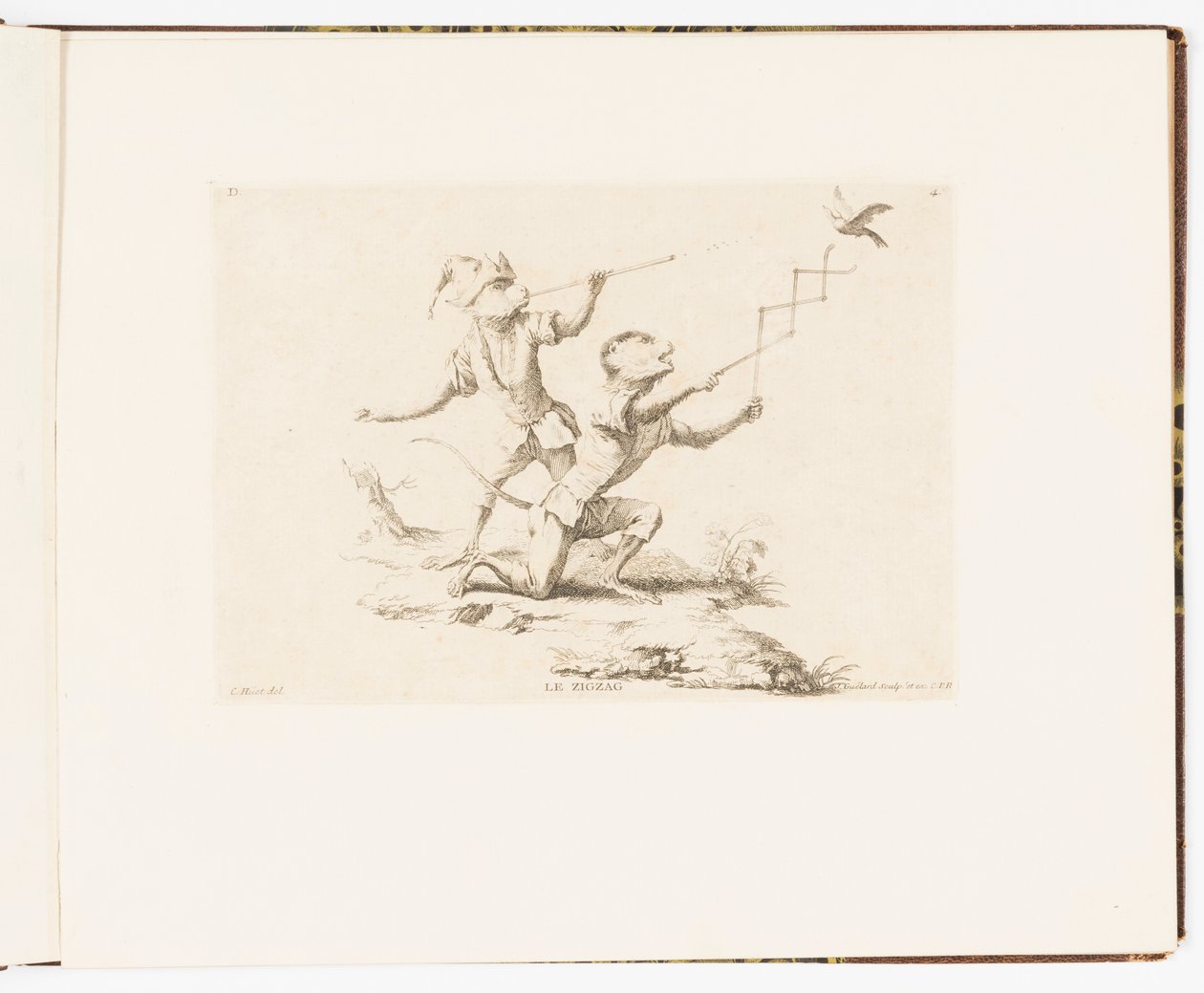Plate 4, Le Cigzag (Cikcak), Opičí dovádění aneb Různé činy lidského života reprezentované opicemi od Christophe Huet