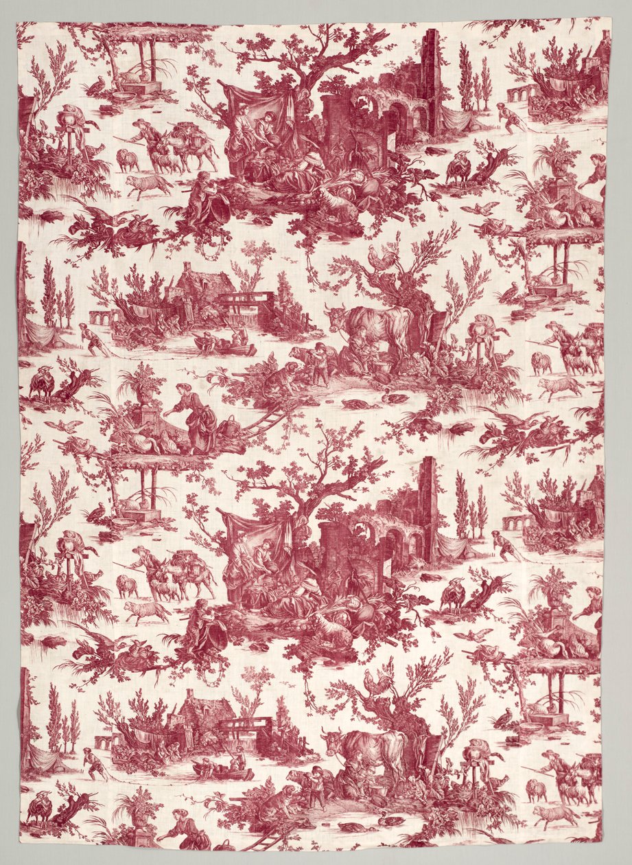 Proužek bavlny s měděným potiskem s designem Les plaisirs de la ferme, 1785-1790. od Christophe Philippe Oberkampf