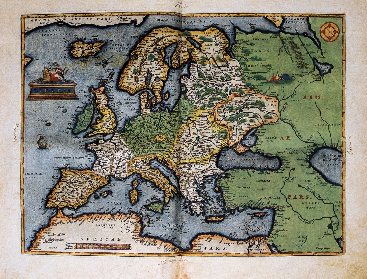 Mapa Evropy. 1588 (barevný lept) od Christophe Plantin