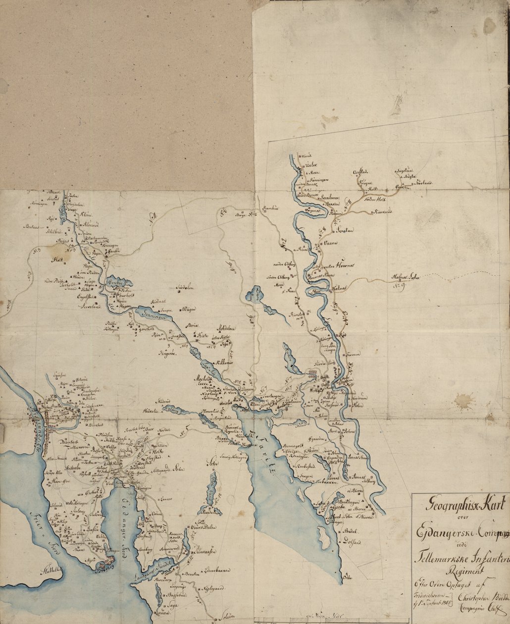 Geografická mapa Ejdangerske Compagnie udi Tellemarkske Infanterie od Christopher Budde