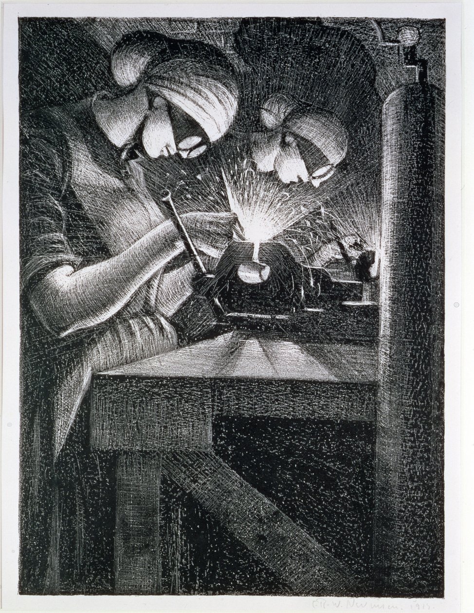 Acetylenoví svářeči, 1917 (lept a suchá jehla) od Christopher Richard Wynne Nevinson