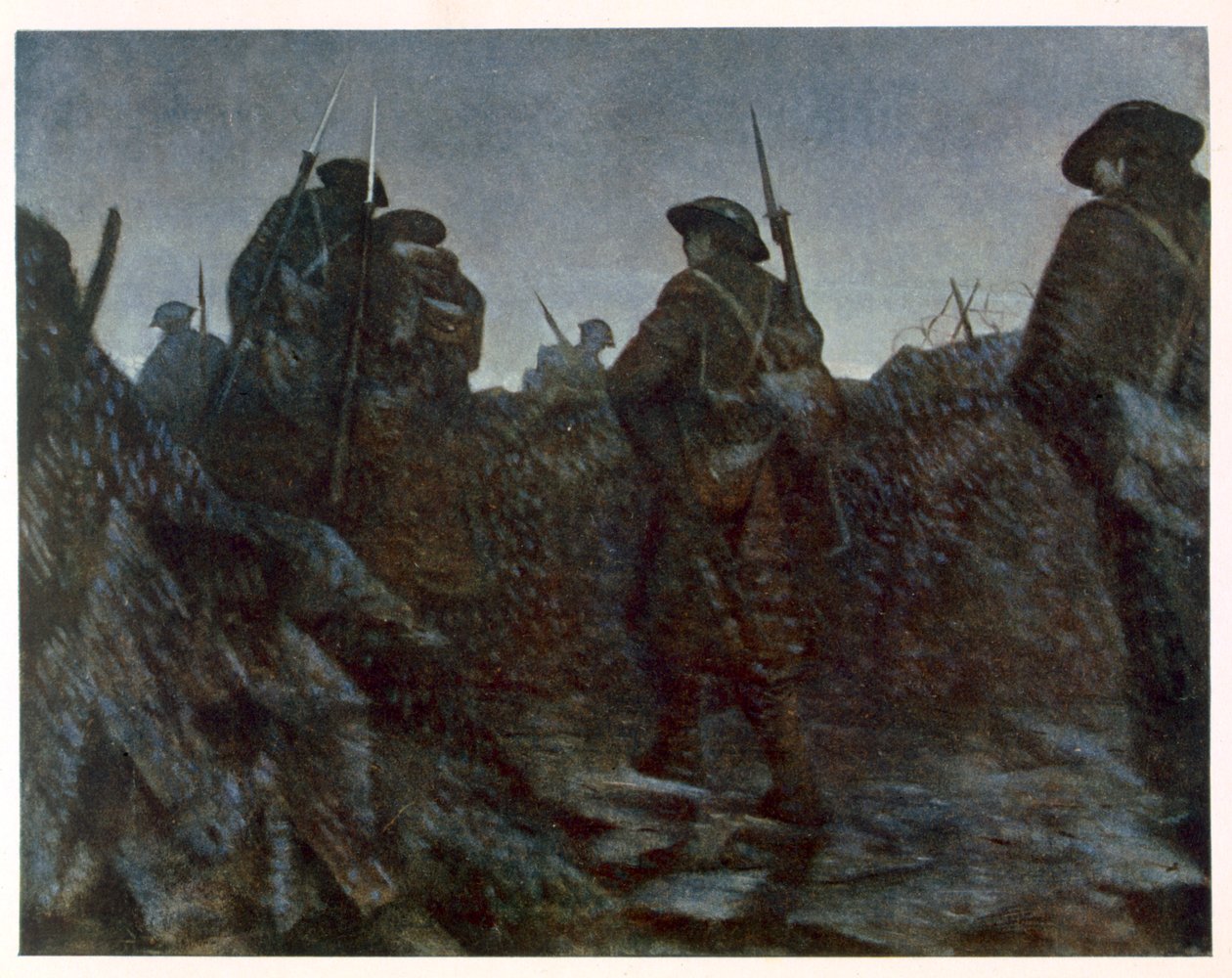 Reliéfy za úsvitu, z knihy Britští umělci na frontě, pokračování Západní fronta, 1918 od Christopher Richard Wynne Nevinson