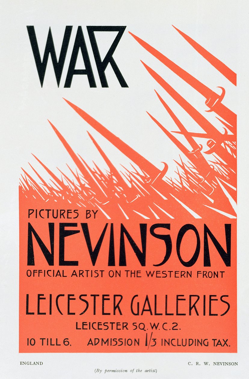 Válečné obrazy Nevinsona, oficiálního umělce na západní frontě, plakát k výstavě od Christopher Richard Wynne Nevinson