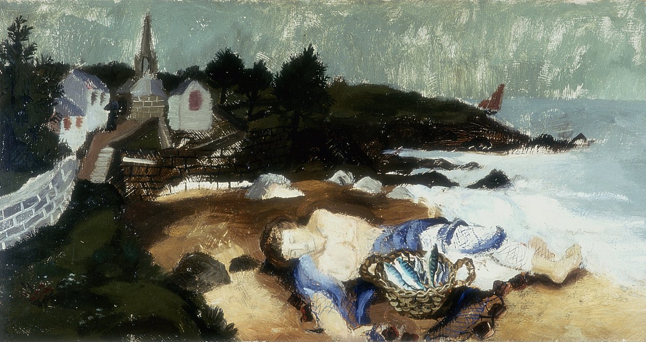 Spící rybář, Polar, Bretaň, 1930 od Christopher Wood