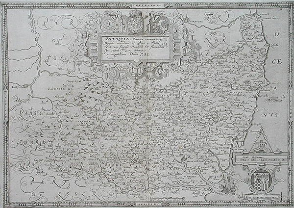 Mapa Suffolku, vyrytá Williamem Webem od Christopher (after) Saxton