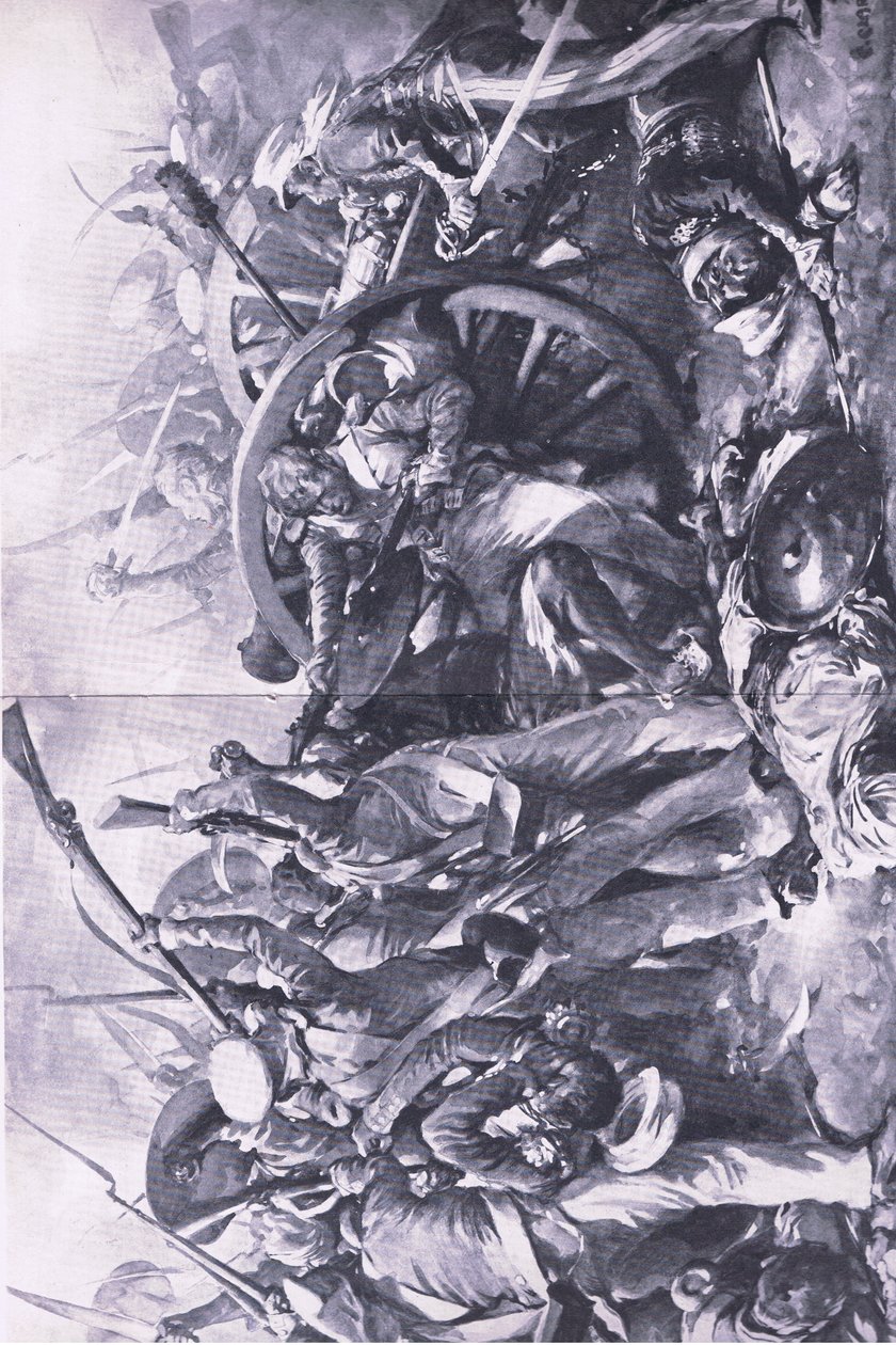 Bitva u Meanee, 17. února 1843: Boj se zbraněmi, ilustrace z britských bitev na souši a na moři, 1915 od Christopher Clark