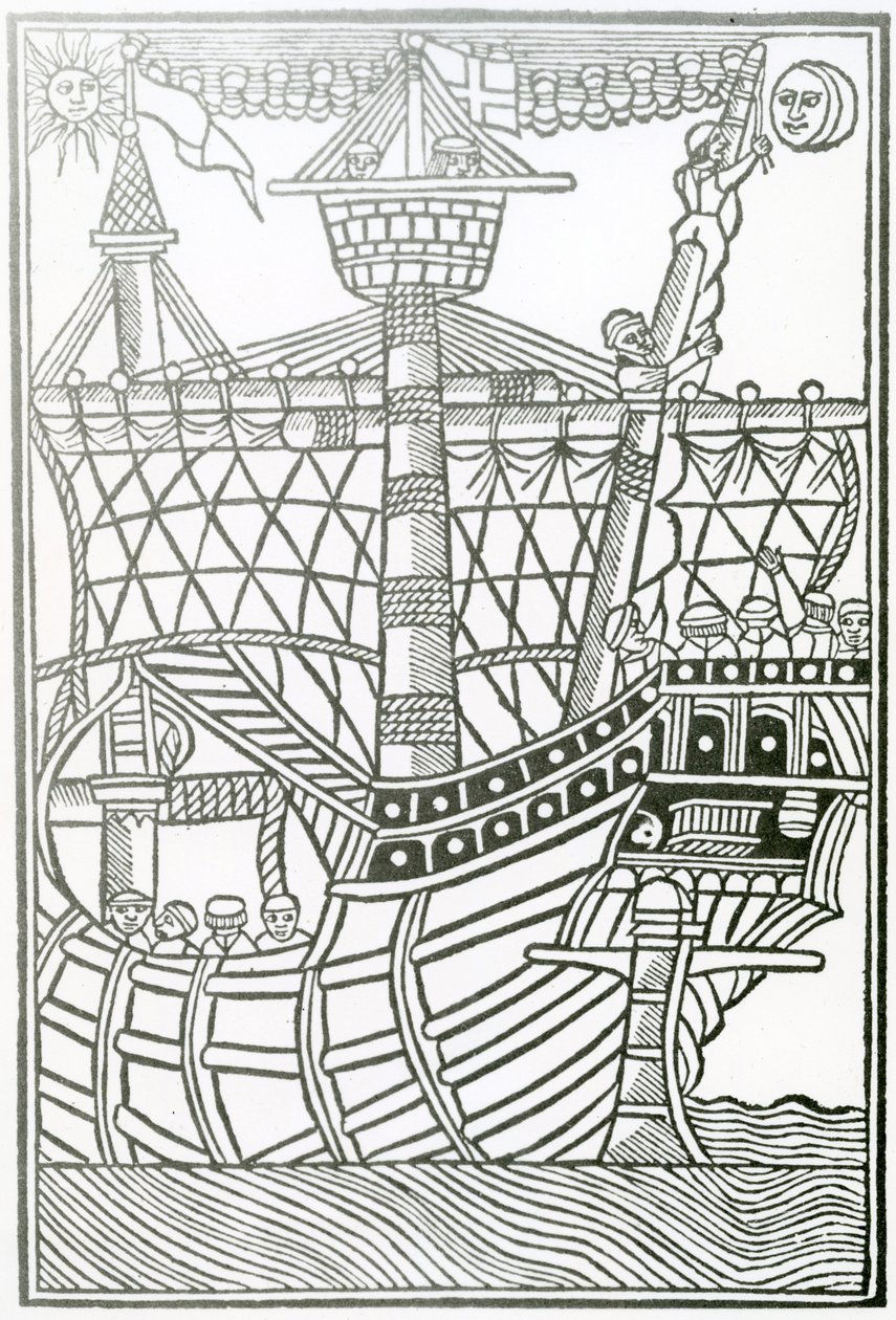Karavela z „Obecné historie Indie“ 1547 od Christopher Columbus