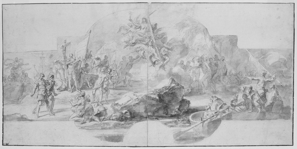Přistání Kolumba v Americe, studie k obrazu (zničenému v roce 1777) pro Sala del Minor Consiglio, Palazzo Ducale, Janov od Christopher Columbus