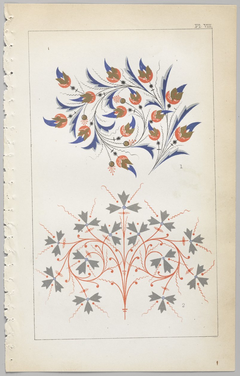 The art of decorative design : with an appendix, giving the hours of the day at which flowers open (Umění dekorativního designu : s přílohou, která uvádí denní hodiny, v nichž se květiny otevírají), vydalo nakladatelství Day & Son, Londýn, 1862. od Christopher Dresser