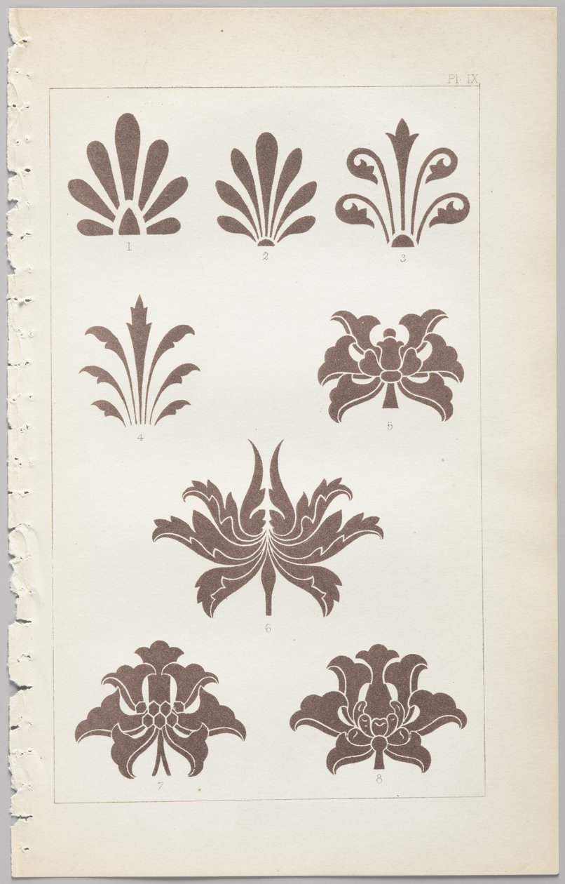 The art of decorative design : with an appendix, giving the hours of the day at which flowers open (Umění dekorativního designu : s přílohou, která uvádí denní hodiny, v nichž se květiny otevírají), vydalo nakladatelství Day & Son, Londýn, 1862. od Christopher Dresser