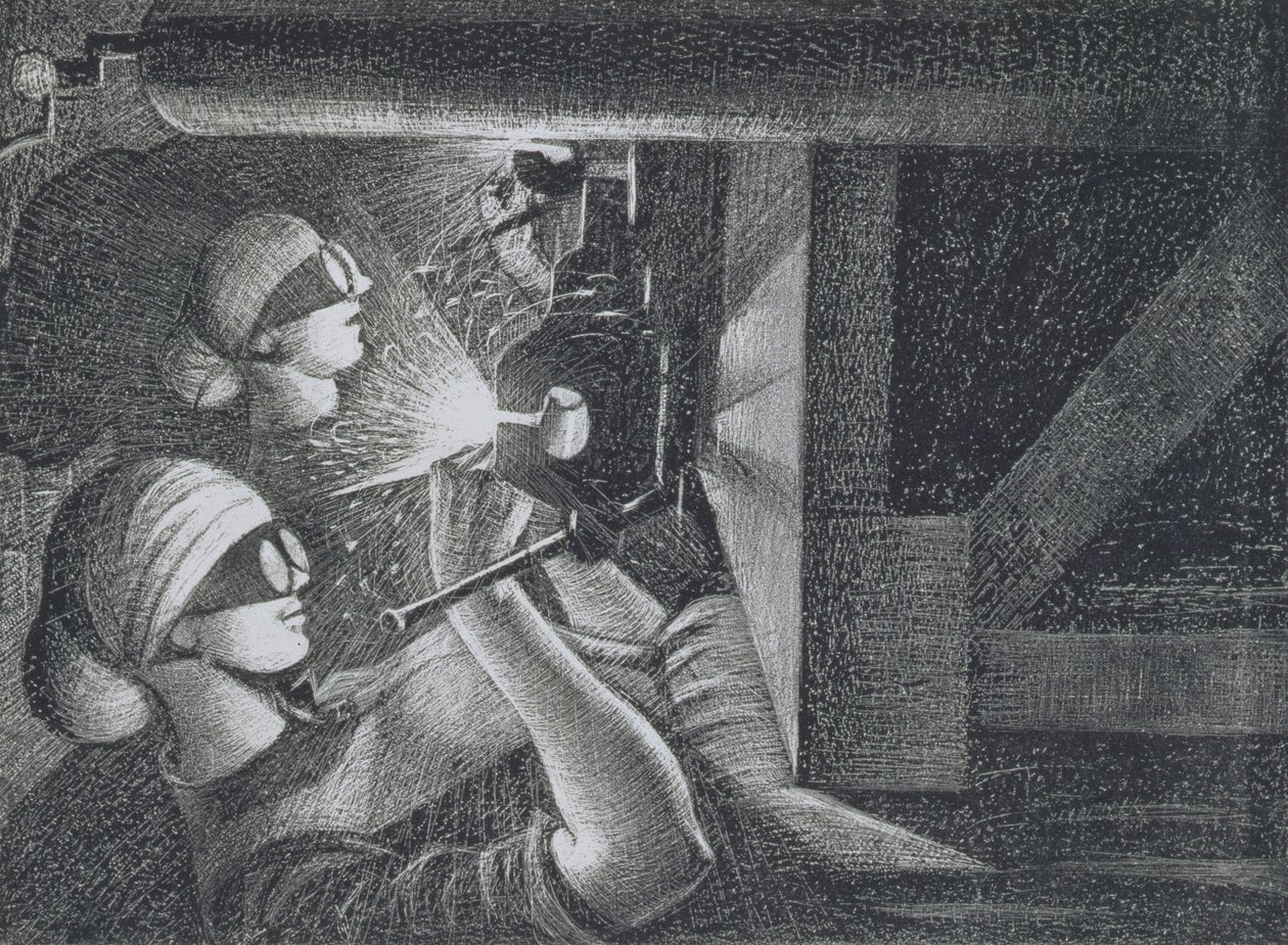 Acetylen Welders, 1917 (lept a suchá jehla) od Christopher Richard Wynne Nevinson