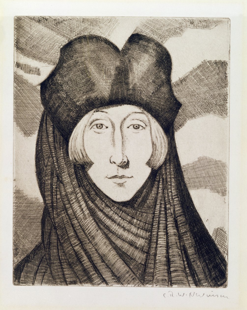 Edith Sitwell (1887-1964) 1927 (lept a suchá jehla) od Christopher Richard Wynne Nevinson