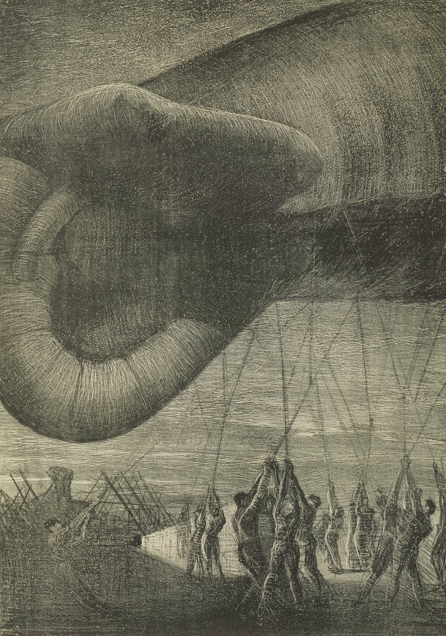 Stažení pozorovacího balónu v noci, 1918 od Christopher Richard Wynne Nevinson