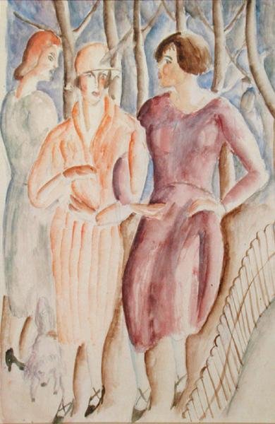 Francouzské dívky, kolem roku 1926 (akvarel přes tužku na papíře) od Christopher Wood