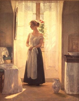 Interiér s dívkou stojící před zrcadlem od Cilius Anderson