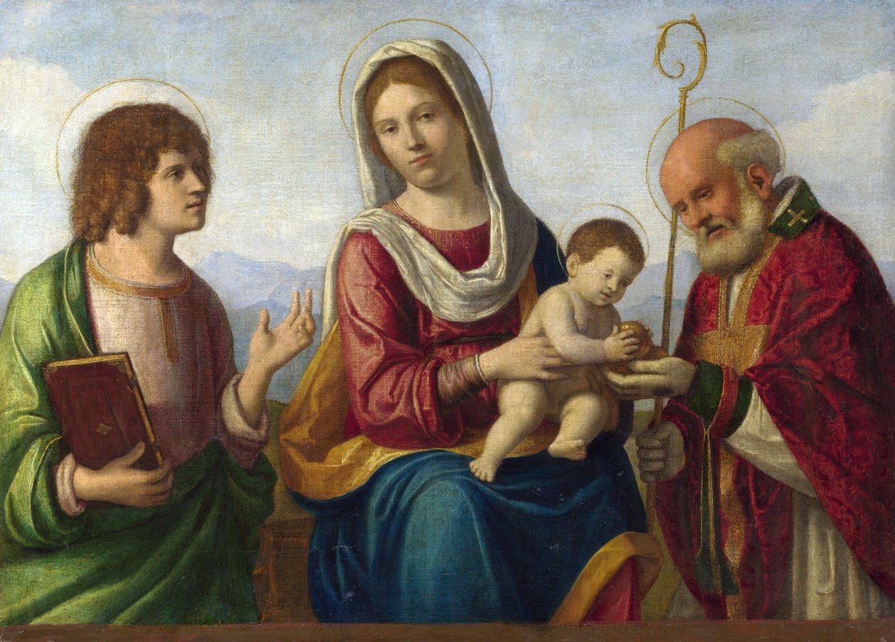 Madona s dítětem mezi svatými Janem evangelistou a Mikulášem z Bari od Cima da Conegliano