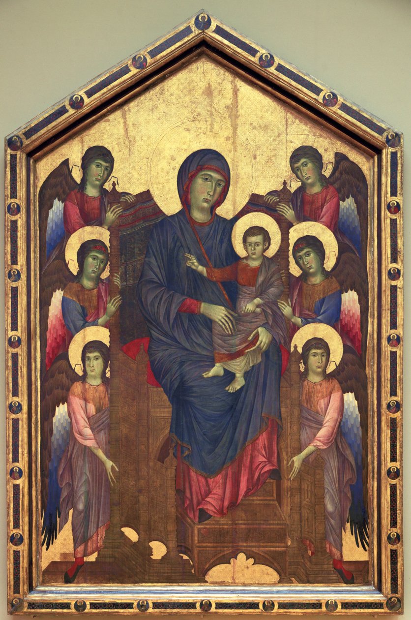 Panna Marie s dítětem v majestátním vzhledu obklopená šesti ... od Cimabue (c.1240 c.1301)