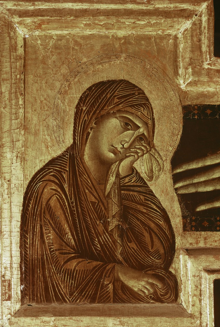 Krucifix: detail Panny Marie (tempera na dřevě od Cimabue