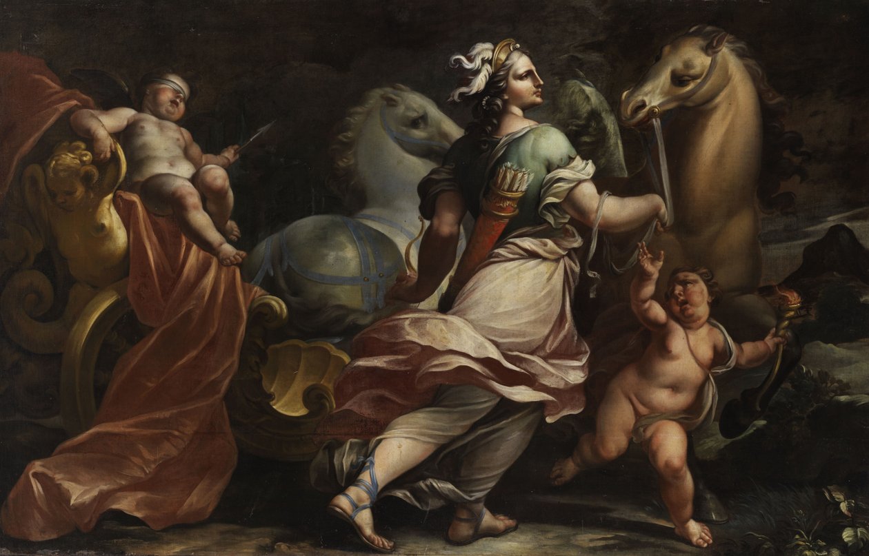 Bellona chytí Amorovy paže od Circle of Carlo Cignani