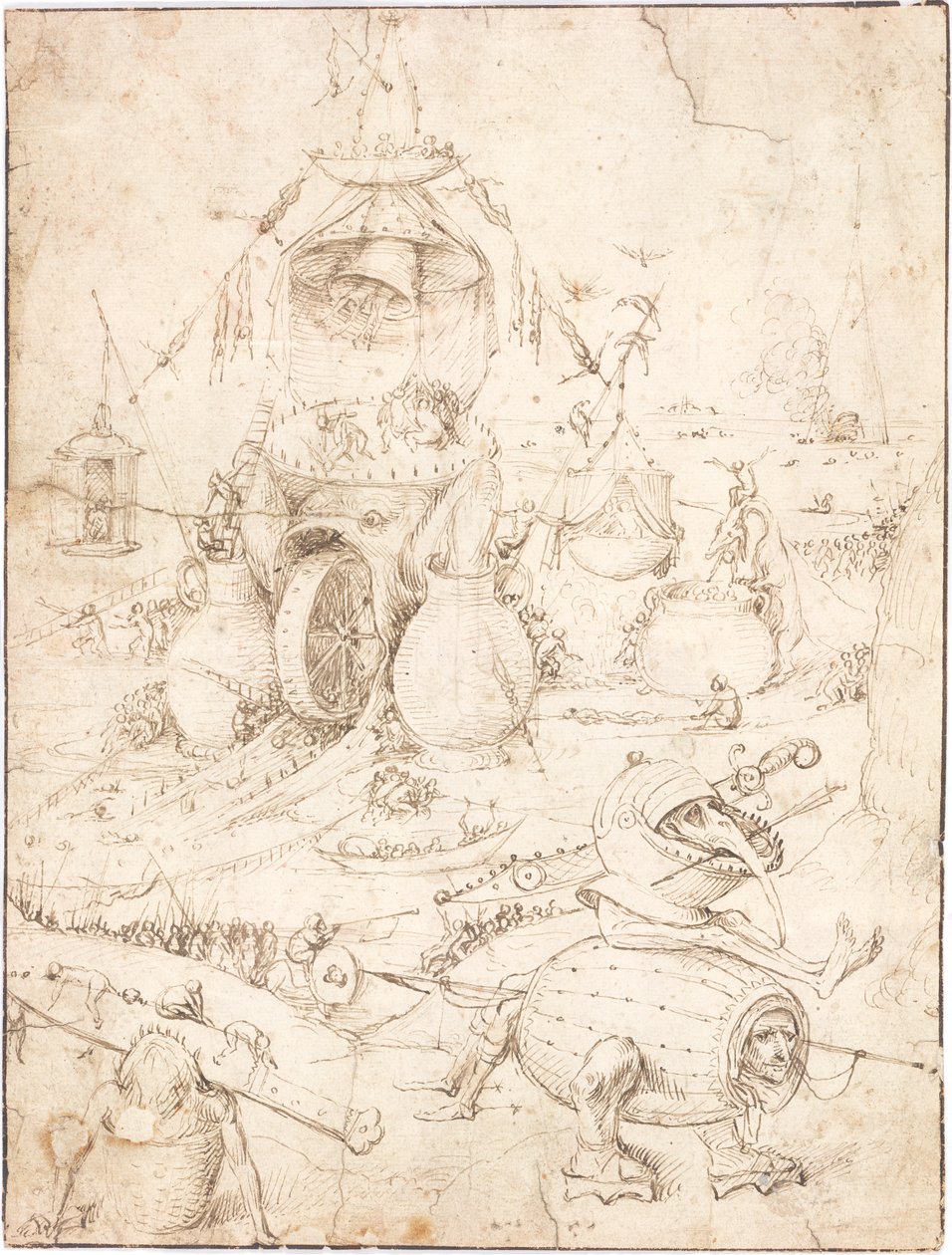 Pekelná scéna s rybím monstrem s kolem v tlamě od Follower of Hieronymus Bosch