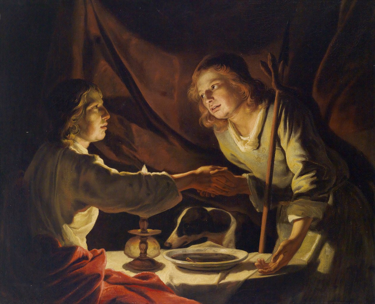 Esau prodává Jacobovi prvorozenství nebo The Lentil Dish od Circle of Matthias Stom