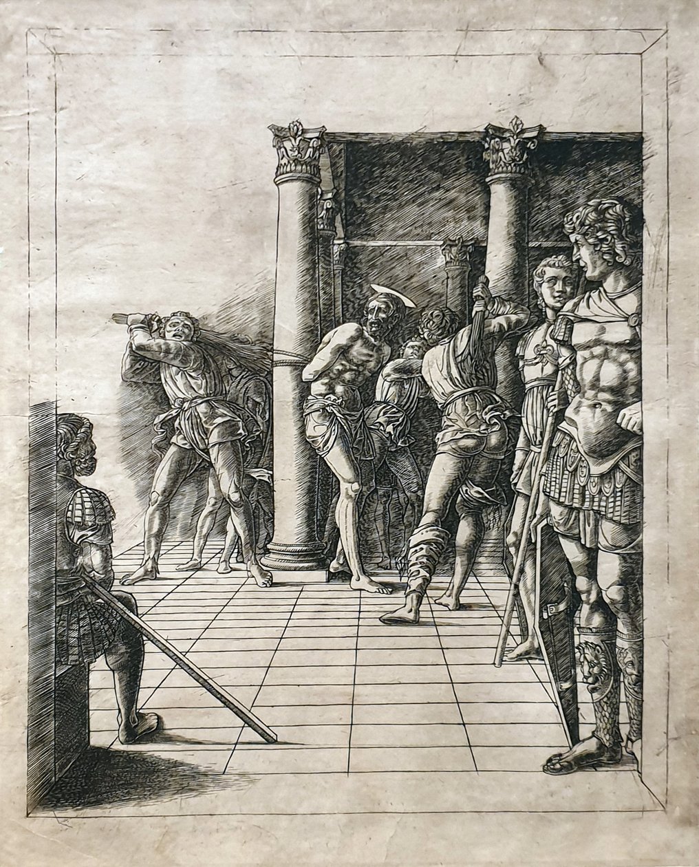 Bičování Krista od Circle of Andrea Mantegna