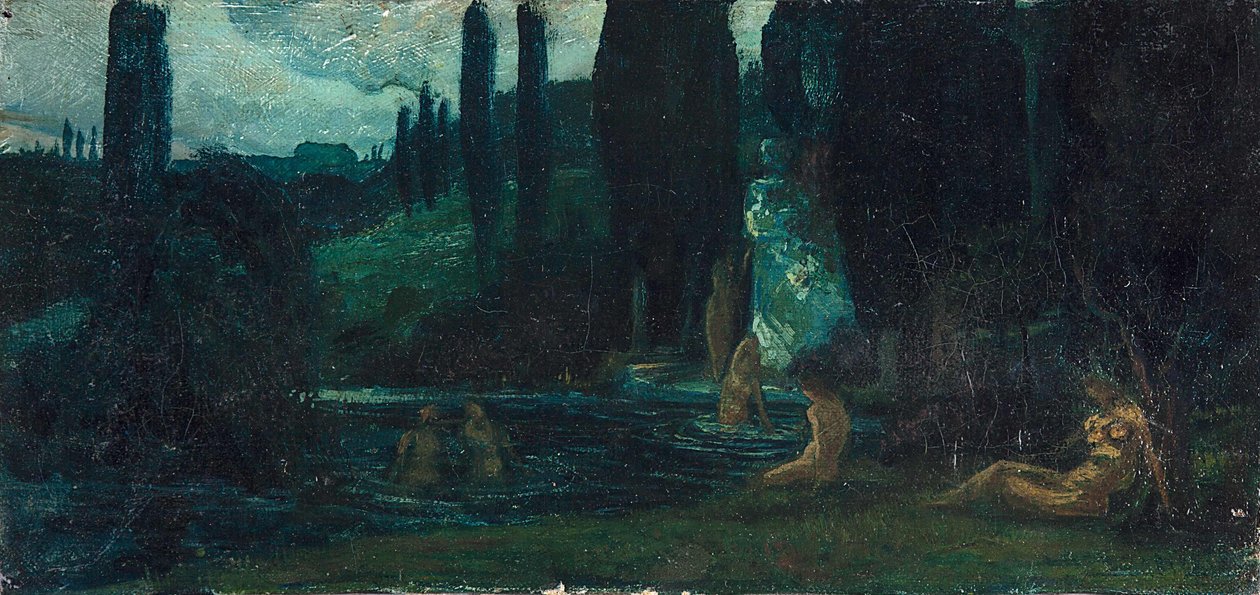 Ženy koupající se večer v jižní krajině od Circle of Arnold Böcklin