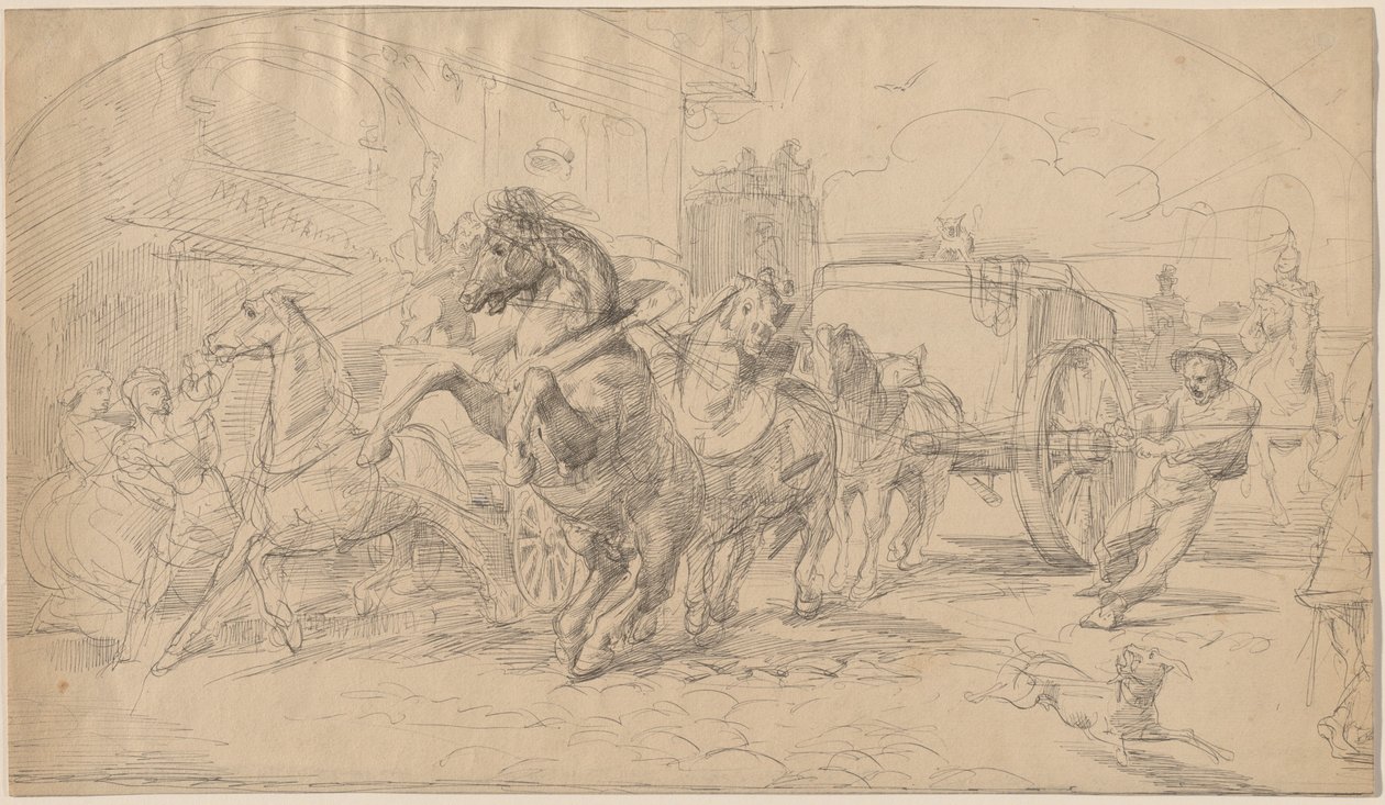 Uprchlý kočár od Circle of Eugène Delacroix